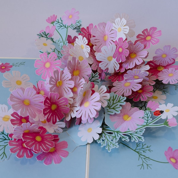 Cosmos flower card, thank you card, card for any occasion, 3D Popup Greeting Card, Happy Mothers, Thinking of you, Anniversary.