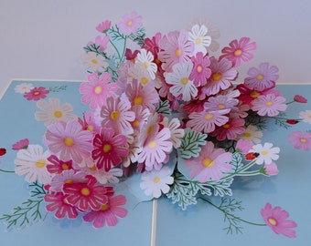 Cartão Pop-Up Flor Cosmos 3D, Cartão de Cumprimentos, Presente de Aniversário, Cartão de Casamento, Dia das Mães, Agradecimento, Lembrança de Você