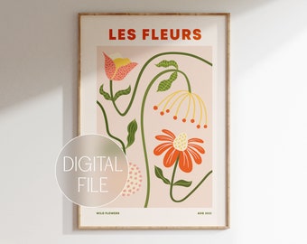 Flower Market Print, Flower Market Inspired, Les Fleurs Wall Art, Floral Printable, Danish Wildflower, Botanical Art Print, Digital Download