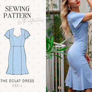Feminine Midi Dress with a Sweetheart Neckline | Dress Sewing Pattern | Instant Download PDF Sewing Pattern | XXS-L | The Éclat Dress