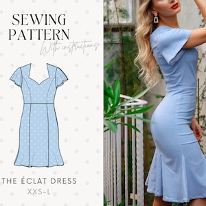 Feminine Midi Dress with a Sweetheart Neckline | Dress Sewing Pattern | Instant Download PDF Sewing Pattern | XXS-L | The Éclat Dress