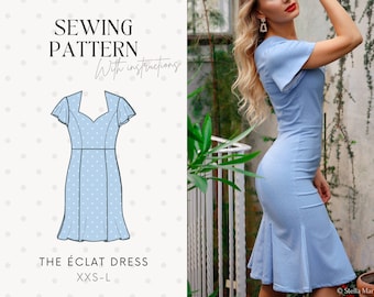 Feminine Midi Dress with a Sweetheart Neckline | Dress Sewing Pattern | Instant Download PDF Sewing Pattern | XXS-L | The Éclat Dress