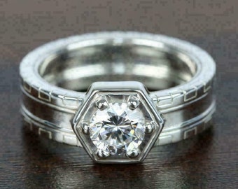 Details about   Round Moissanite Solitaire Men's Engagement Ring 14K White Gold Over Silver RING 