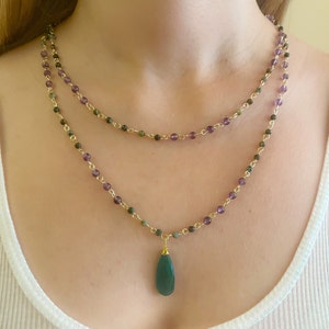 3mm Turquoise and 4mm amethyst necklace , aventurine jewelry, layered gemstone necklace for women