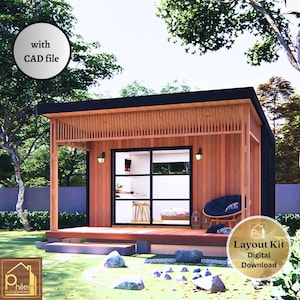 16 x 10' Tiny Cabin House plattegrond 15 m² - plattegrond - hoogtesecties - met CAD-bestand - digitale download