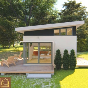 Modern tiny house plan (with loft bedroom) 25 sqm. | Basic Floor Plan, with Elevation Sections | Digital Download