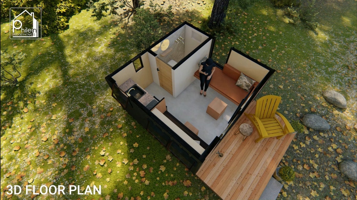 Simple Tiny House Plan With Attic Bedroom and Porch Layout Kit basic ...
