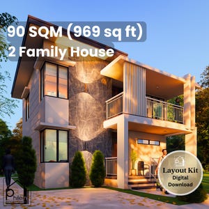 23' x 26' Modern Duplex Layout Kit - 969 Sq Ft 4 Bedroom with Balcony & Porch - Floor Plan PDF - Instant Download - 90 sqm Small Home