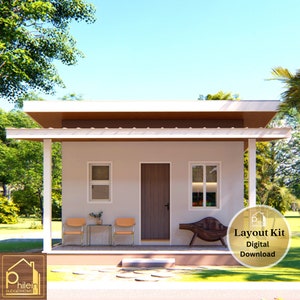 Pleasing Small House Design 323 sq.ft Layout Kit Basic Floor Plan, Elevation Sections Digital Downloads image 3