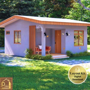 Small House Plan with Porch: 1 Bed, 1 Bath - 334 sq ft (Instant Download)