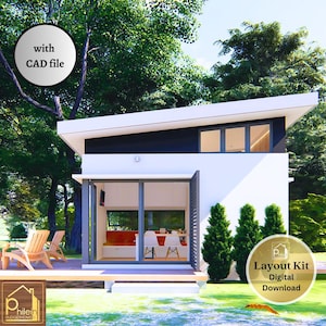 Ideale plattegrond van een tiny house met slaapkamer op de vliering: 25 m² | Basisplattegrond | Hoogteprofielen met CAD-bestand | Direct downloaden