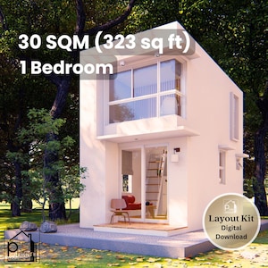 10' x 17' Tiny House Plan – 323 Sq Ft with 1 Bedroom and Porch – Floor Plan, Elevations & Sections – Instant Download 30 sqm Tiny Home