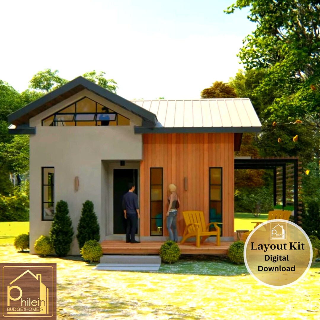 Small House Plan with attic bedroom, Low-cost House Design Idea | Layout Kit (Basic Floor Plan, Elevation Sections) | Digital Download
