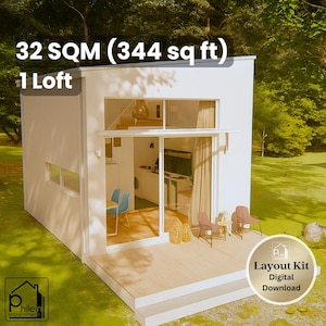 32 m² großer Miniatur Haus Grundriss mit Schlafzimmer und Grundriss - PDF Datei - Instant Download