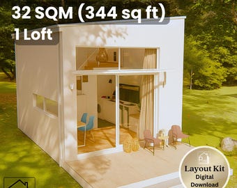 13' x 18' Simple Tiny House Plan – Loft Bedroom with Deck – 344 Sq Ft Floor Plan & Elevations – Instant Download - 32 sqm Tiny Home