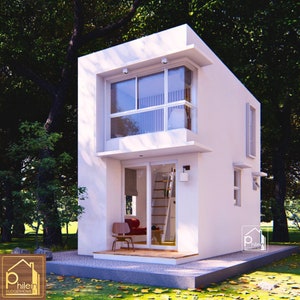 Uitstekende Tiny House-indeling van 30 m² met slaapkamer op de vliering en thuiskantoor | Basisplattegrond | 4 verhogingen 2 secties | Direct downloaden