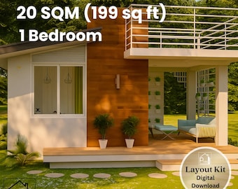 Stylish 199 Sq Ft Tiny House Plan – 1 Bedroom and Roof Deck – Floor Plan, Elevations & Sections – Instant Download – 20 SQM