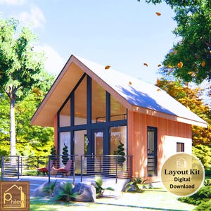 Small Farmhouse Plan with Loft: 40 square meter Floor Plan and Elevations (Digital Download)