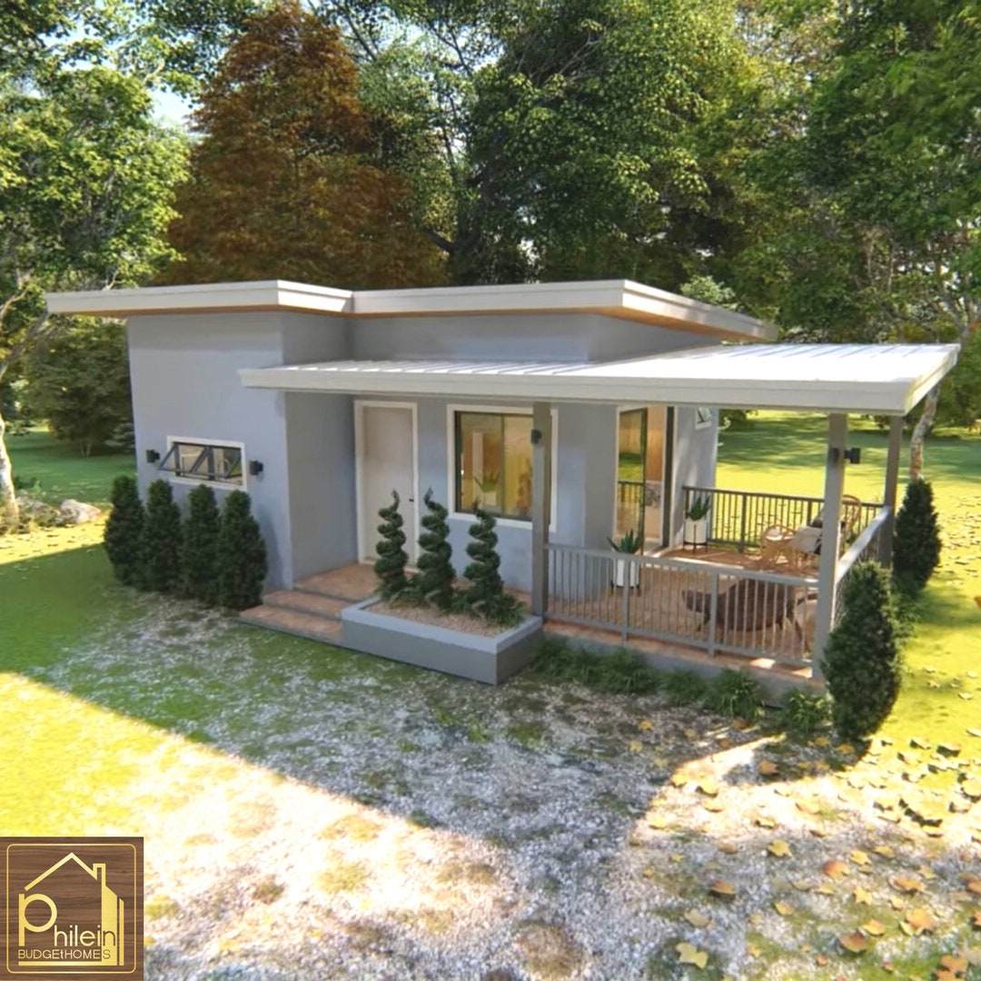 Bungalow House Design (36sqm/387 sq.ft) | Basic Floor Plan, with Elevation Sections | Digital Download
