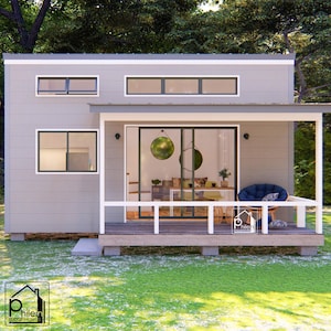 Tiny House Plan: 280 sq ft with Loft & Porch (Instant Download)