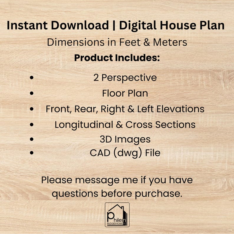 Puede incluir: Plano de casa digital disponible para descarga instant&aacute;nea. Incluye 2 perspectivas, plano de planta, alzados, secciones, im&aacute;genes 3D y archivo CAD. Dimensiones en pies y metros. Contacte para preguntas.