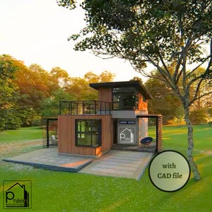 Modern House Plan 52 square meter with 2 bedroom and roof deck | Floor Plan with Elevations and Sections, with CAD file | Instant Download