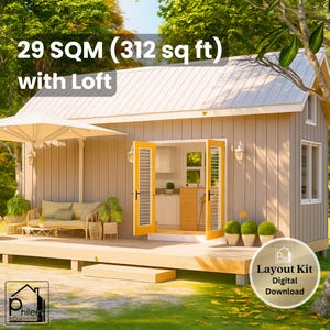 Tiny House Plan with Loft: 29 sq meters, Floor Plan Elevations & Sections (Instant Download)