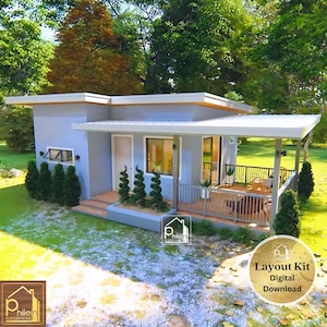 Simple Bungalow House Plan 36 sqm with 1 Bedroom and spacious porch | Floor Plan with Elevations | Digital Download