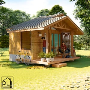 Eenvoudige plattegrond van een tiny house: 26 m² met slaapkamer op de vliering - eenvoudige plattegrond - digitale download