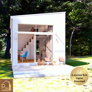 13&#39; x 18&#39; Tiny House Design 344 square feet with loft bedroom | Floor Plan with Elevation and Sections | Instant Download