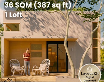 Plan małego domu o powierzchni 12' x 22' - 387 stóp kwadratowych, 1 sypialnia i antresola z gankiem - rzuty kondygnacji - natychmiastowe pobranie pliku PDF - 36 m² małego domu