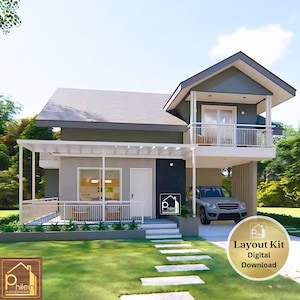 Homey Modern House Plan 120 sqm with 3 bedroom, own garage and porch  | Basic Floor Plan | 4 Elevations 2 Sections | Instant Download