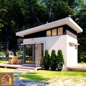 Modern Tiny House Plan with loft bedroom (2 beds) 25 sqm. | Basic Floor Plan, Elevation Sections | Digital Download