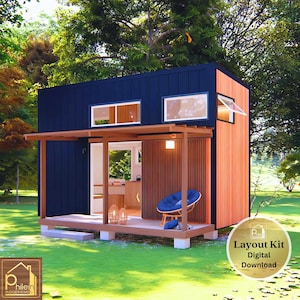 Ruim Tiny House-plan: 25 m² met dubbele vide en veranda | Plattegrond met hoogteprofielen | Direct downloaden