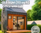 10' x 12' Violet Modern Backyard Office Plan with CAD File - 113 Sq Ft with Deck - Instant Download PDF - 10 sqm Studio with Loft Bed