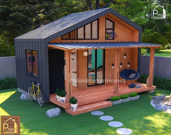 Tiny House Plan with loft bedroom and porch (280sq.ft) , Floor Plan,  Digital Download