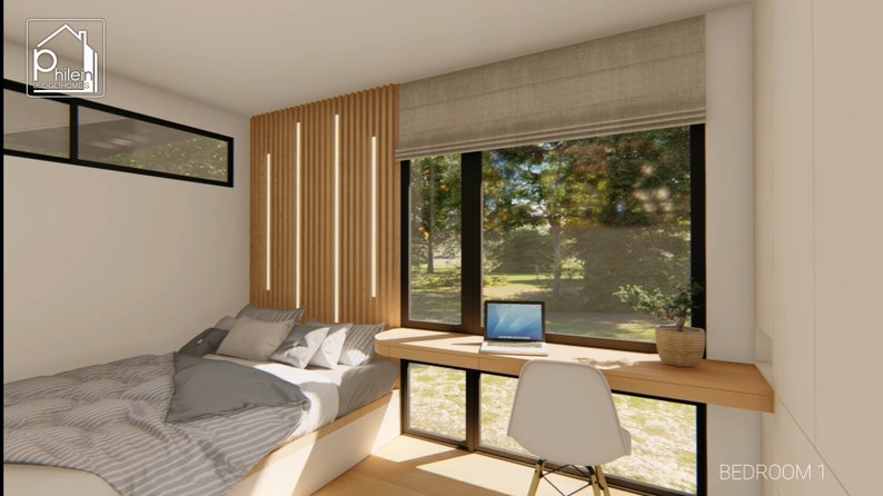 Modern family house design 3 BEDROOMS, 2 Toilet & Bath, porch Layout Kit Basic Floor Plan, Elevation Sections Digital Download image 7