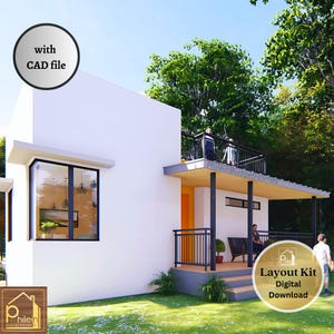 45 sqm Simple House Plan  with 2 bedrooms and roof deck | Basic Floor Plan with Elevation and Sections | Digital Download