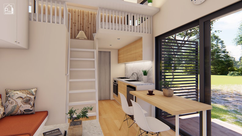 Modern tiny house plan with loft bedroom 25 sqm., Layout Kit with AutoCAD, Floor Plan with Autocad, Digital Download image 7