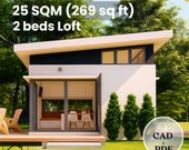 Modern Tiny House Plan – 2 Beds Loft with Open Deck – 269 Sq Ft Tiny Home – Layout Kit & CAD File – Instant Download 25 sqm