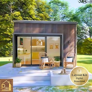 30 Square Meter Cabin Plan with Loft: Floor Plan, Elevations & Sections (Instant Download)