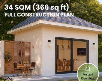 34 sqm Modern Cabin House with Loft Bedroom - Full Construction Plan - Instant Download