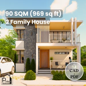 90 m² Mehrfamilienhaus Grundriss - 2-Stöckig 4 Schlafzimmer - CAD + PDF-Dateien - Digitaler Download