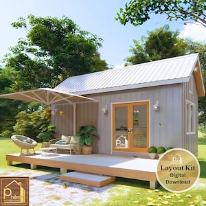 Charmant tiny house plattegrond met veranda 29 m² | Basisplattegrond | 4 verhogingen 2 secties | Direct downloaden