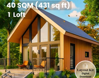 40 sqm Small Farmhouse Plan with Loft - Floor Plan and Elevations - Instant Download