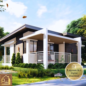 Bungalowhuisindeling 43 m² met 2 slaapkamers en veranda | Digitale pdf-download