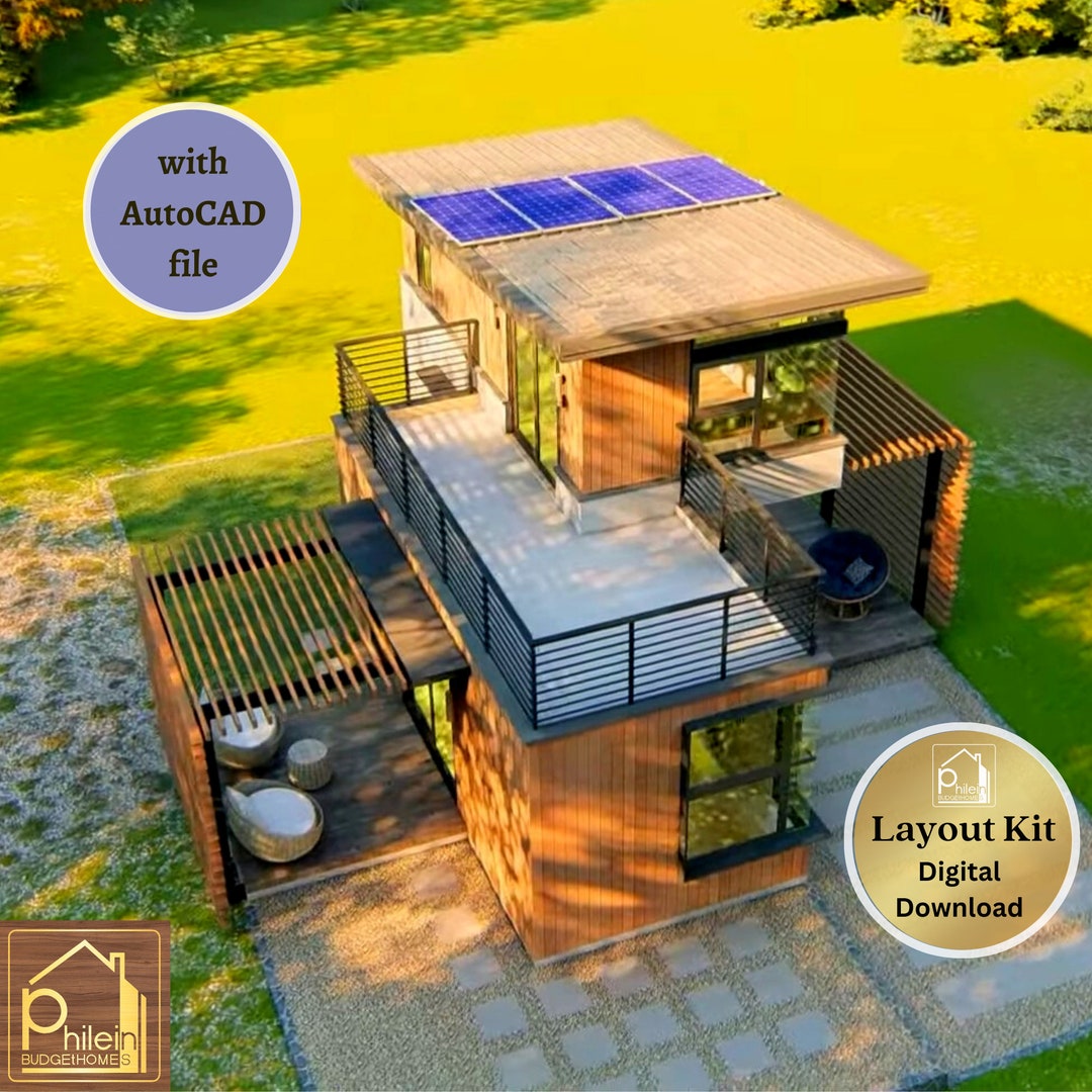 Modern House Plan (with 2 bedrooms, lanai, porch, and roof deck) | Floor Plan, Elevation Sections with AutoCAD file | Digital Download