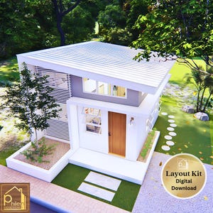 Tiny House-indeling van 32 m² met 1 slaapkamer en slaapkamer op de vliering | Digitale download