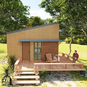 Eenvoudige Tiny House-indeling: 24 m² met slaapkamer op de vliering | Modern compact wonen | Pdf-plattegrond | | Hoogteprofielen | Direct downloaden