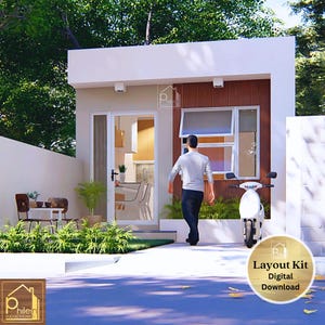 Small House Design 172 square feet with 1 Bedroom | Basic Floor Plan with Elevations and Sections  | Digital Download
